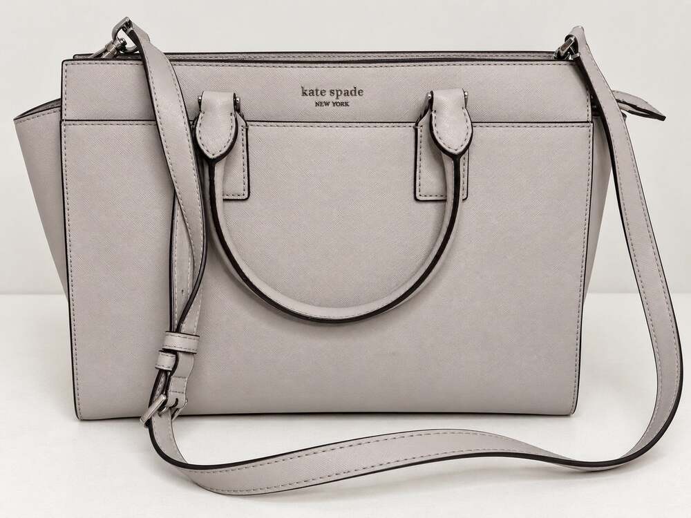 Kate Spade New York Gray Saffiano Leather Satchel Crossbody Shoulder Bag
